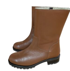 Lamica Brown Leather Sherpa Lined Lug Sole Boots Size 41